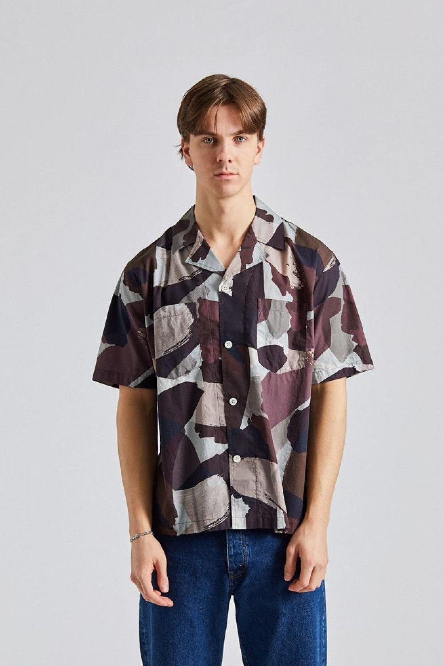 Herre Norse Projects Skjorter | Mads Relaxed Camo Shirt Ss Espresso