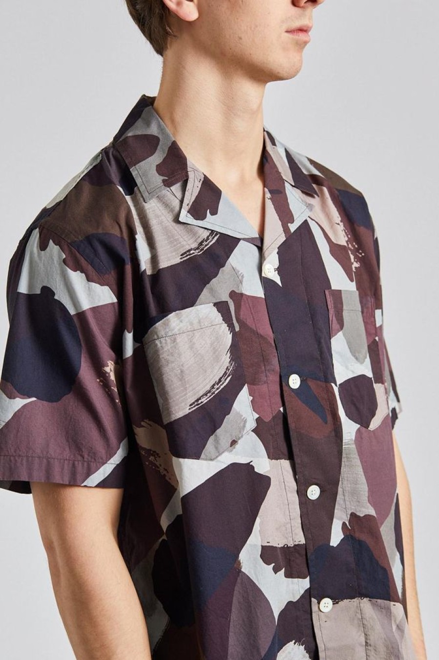 Herre Norse Projects Skjorter | Mads Relaxed Camo Shirt Ss Espresso