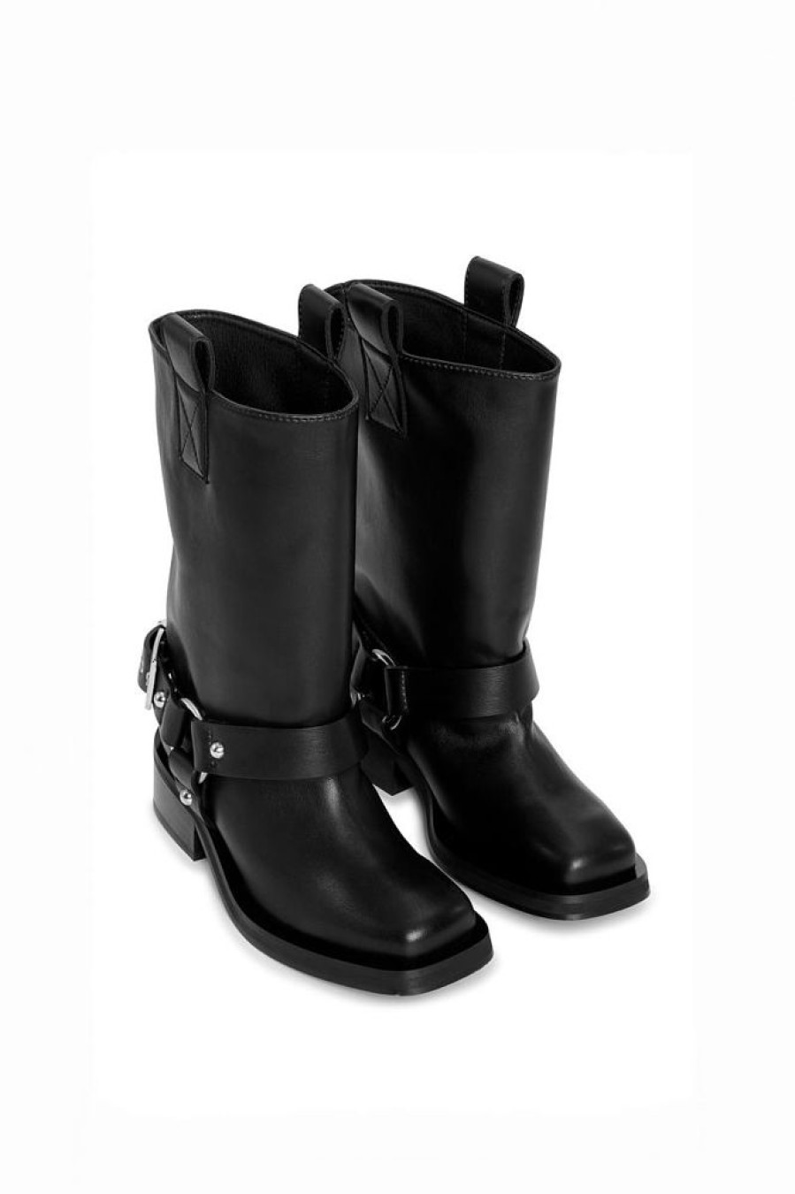 Dame Ganni Boots | Biker Tubular Mid Shaft Boot Black