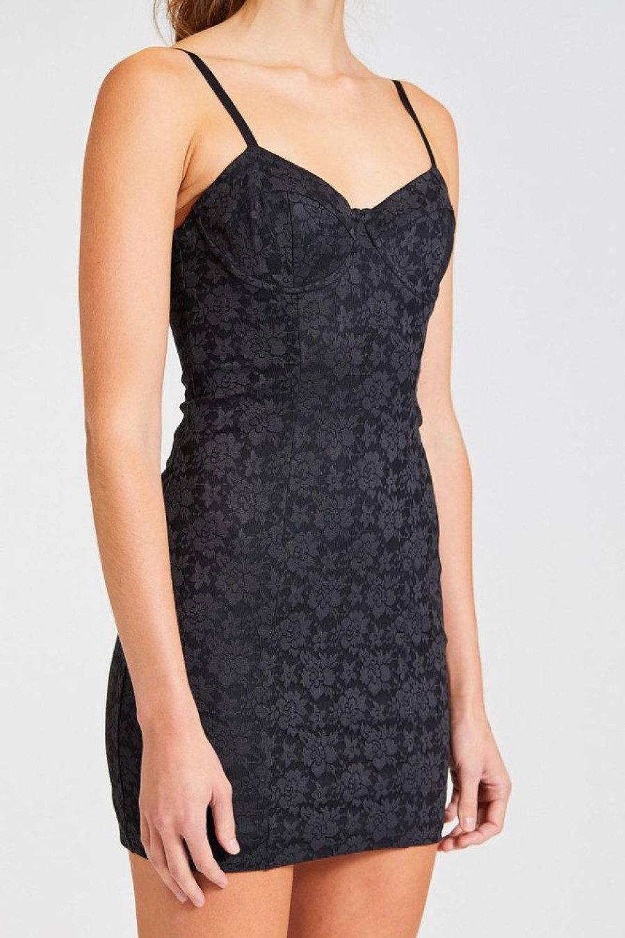 Dame ROTATE Birger Christensen Kjoler | Lace Mini Strap Dress Black