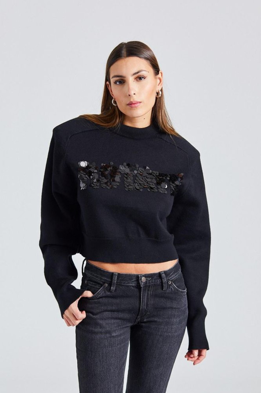 Dame ROTATE Birger Christensen Gensere | Sequin Logo Sweater Black