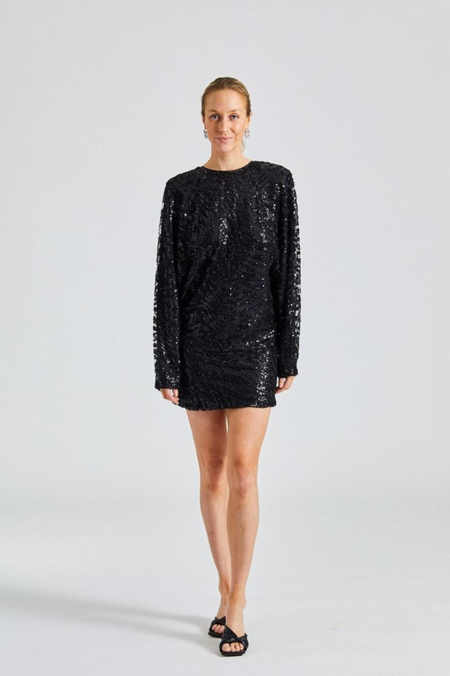 Dame ROTATE Birger Christensen Kjoler | Sequins Low Back Dress Black Comb