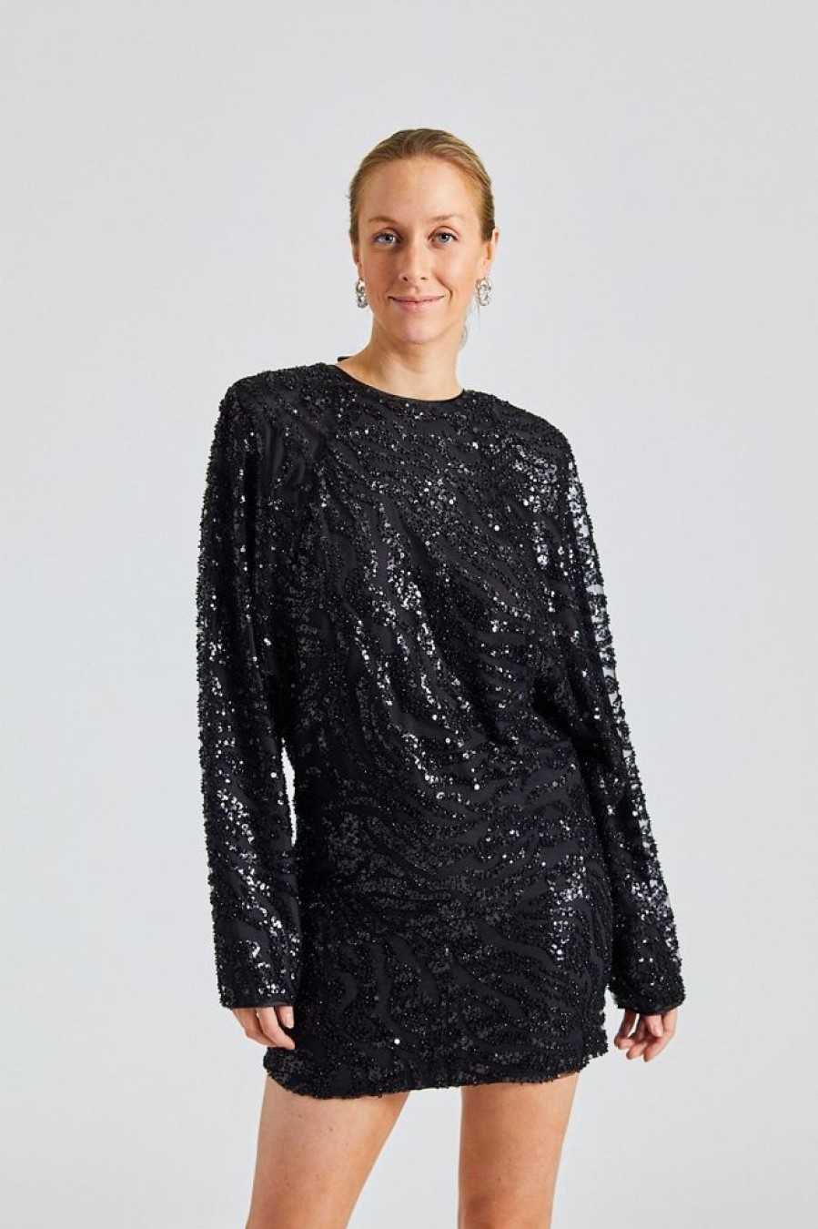 Dame ROTATE Birger Christensen Kjoler | Sequins Low Back Dress Black Comb