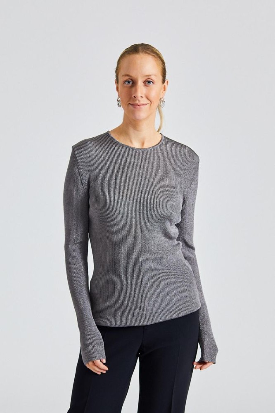 Dame Toteme Topper | Metallic Rib Knit Gun Metal