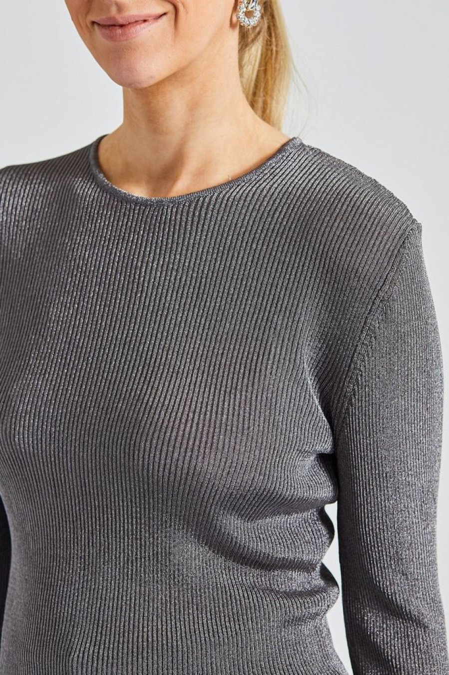 Dame Toteme Topper | Metallic Rib Knit Gun Metal