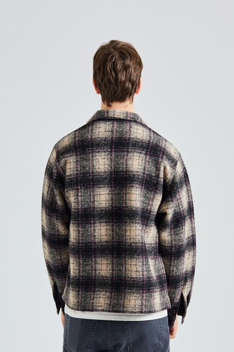 Herre Stüssy Jakker | Wool Plaid Zip Shirt Liliac