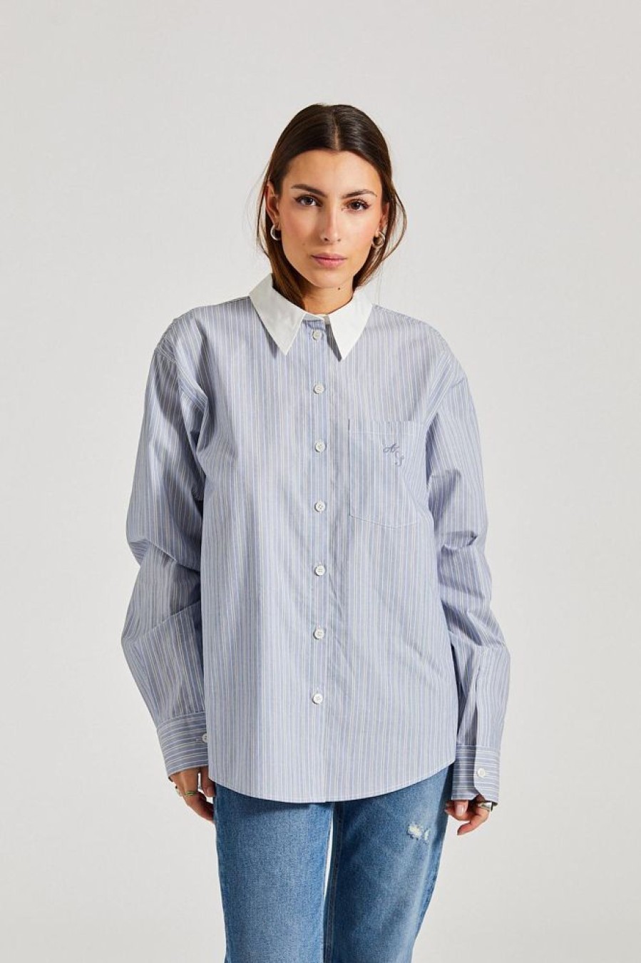 Dame Acne Studios Skjorter Og Bluser | Stripe Shirt Blue/White Fn-Wn-Blou001031