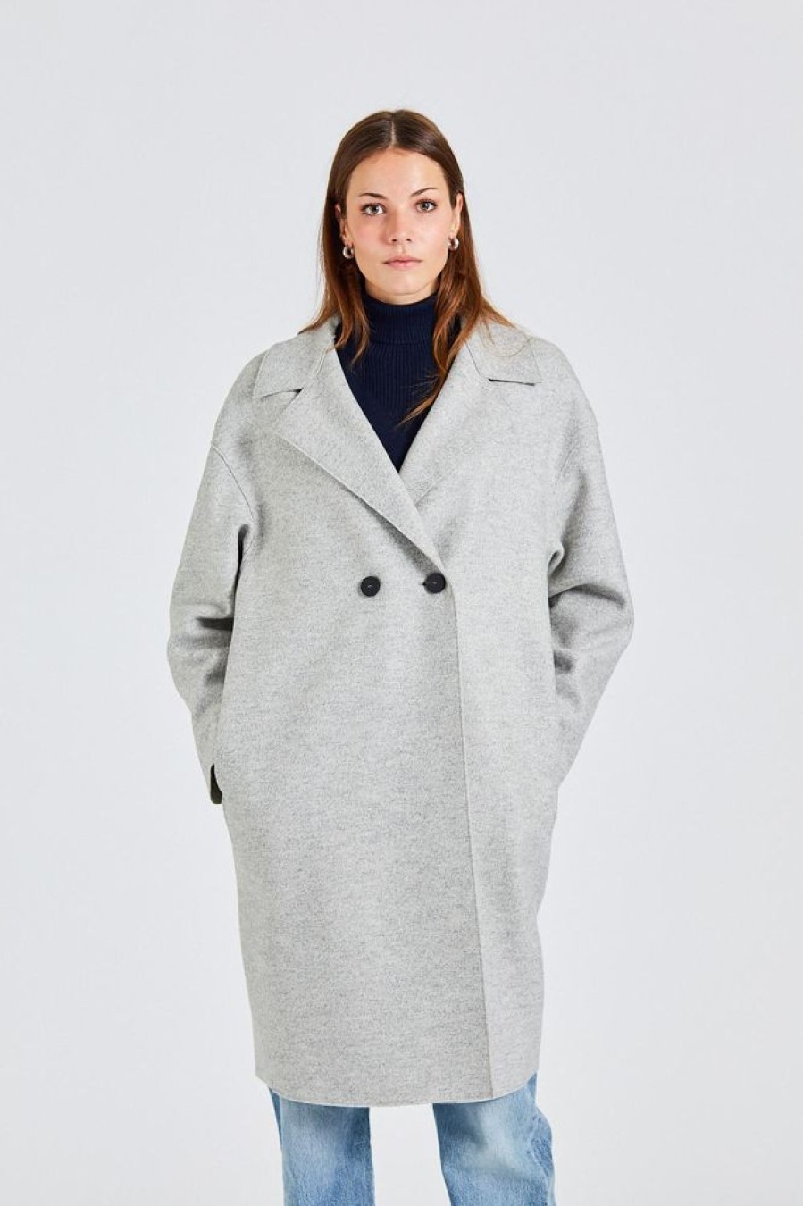 Dame Harris Wharf London Kaper | Women Dropped Shoulder D.B. Coat Pressed Wool Ash