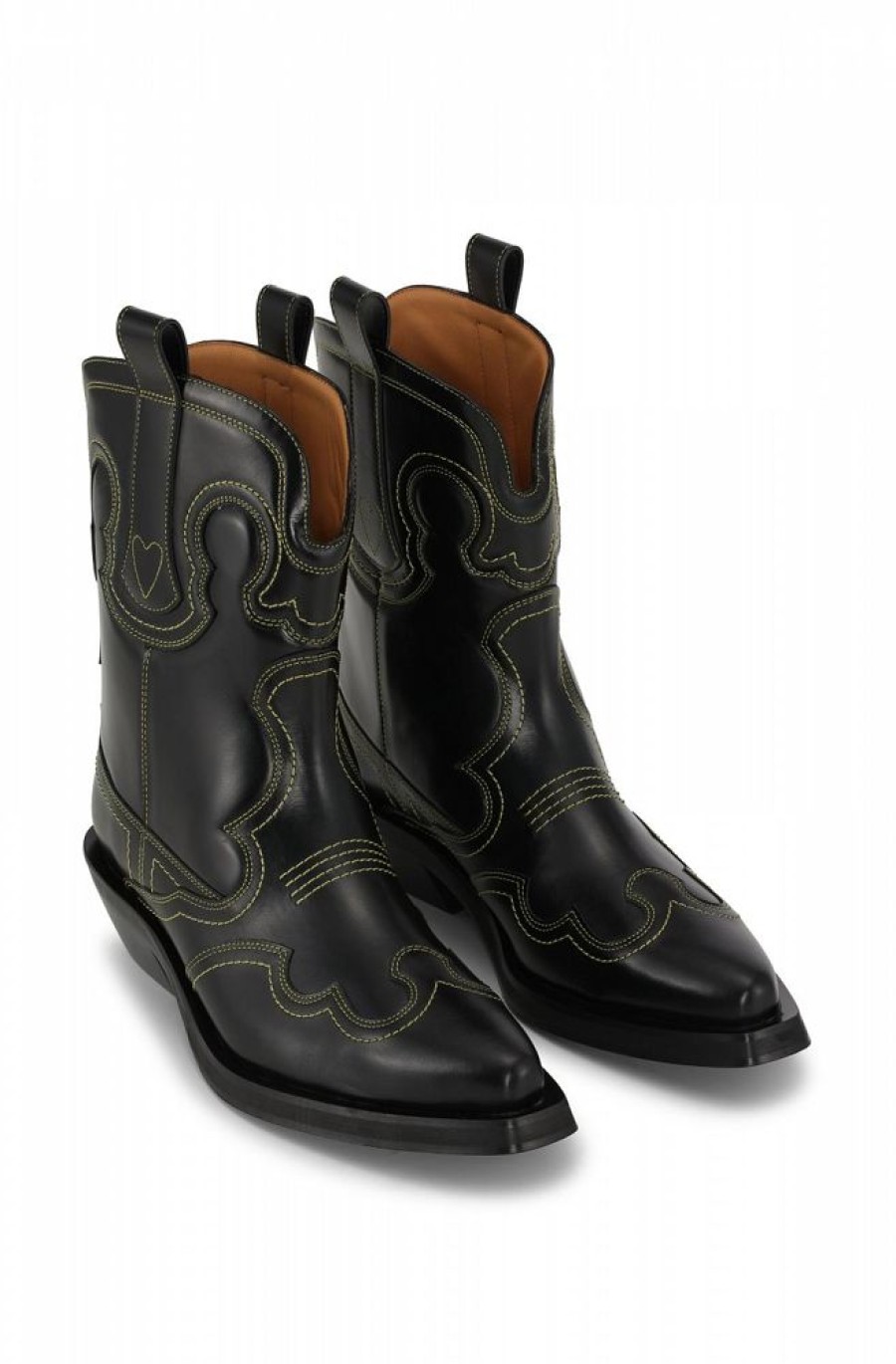 Dame Ganni Boots | Low Shaft Embroidered Western Boot Black/Yellow