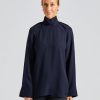 Dame Toteme Skjorter Og Bluser | High-Neck Crepe Blouse Navy