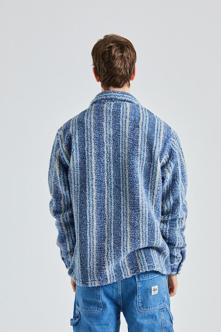 Herre Stüssy Jakker | Stripe Sherpa Shirt Indigo