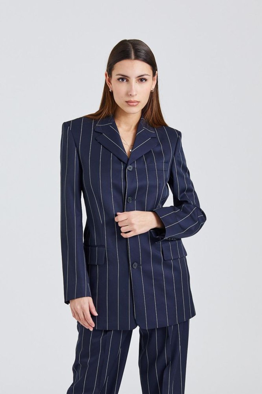 Dame Filippa K Blazere | Wool Pinstripe Blazer Navy