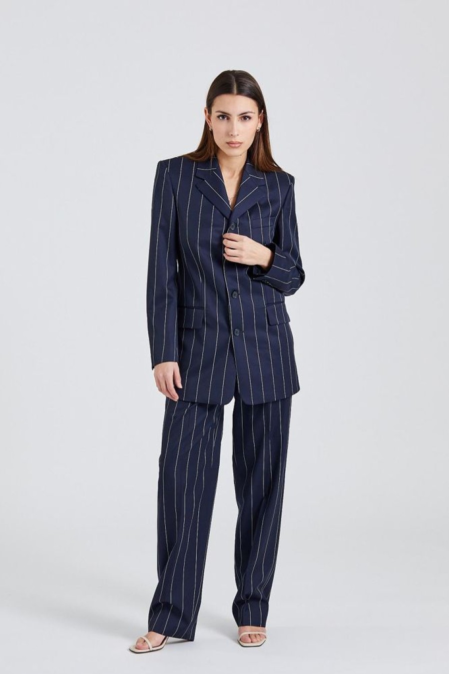 Dame Filippa K Blazere | Wool Pinstripe Blazer Navy