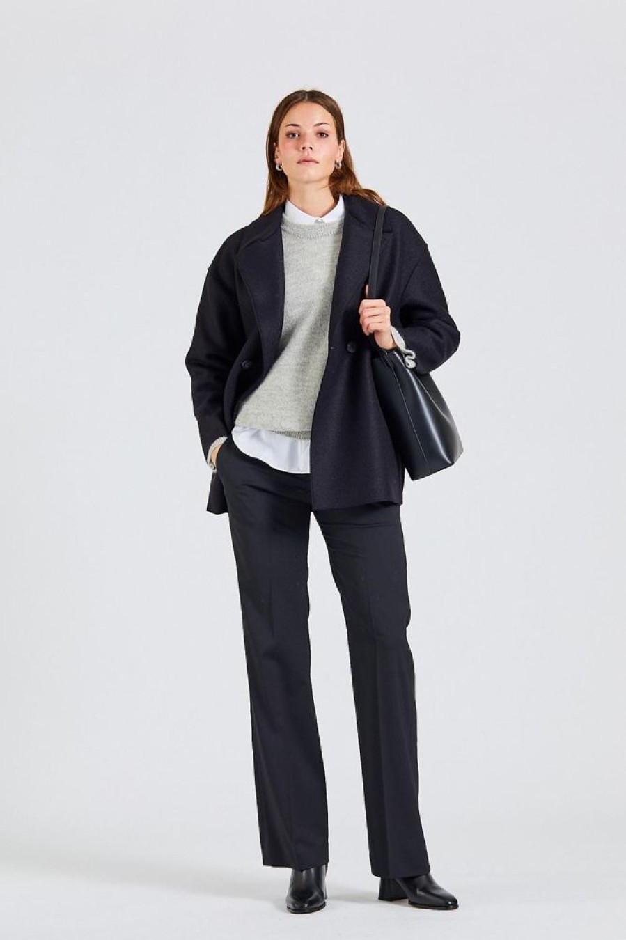 Dame Harris Wharf London Jakker | Women Dropped Shoulder D.B Jacket Pressed Wool Black