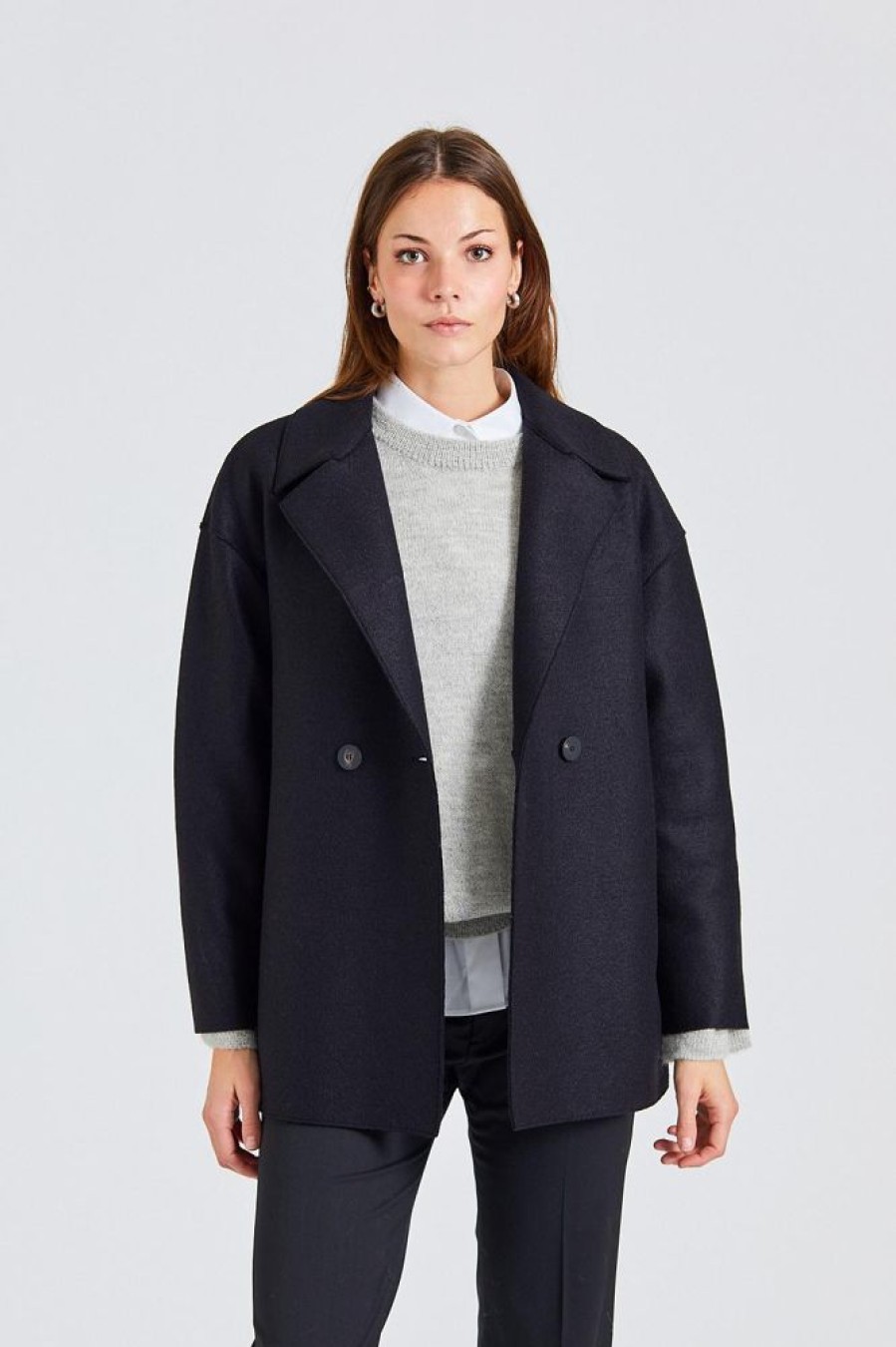 Dame Harris Wharf London Jakker | Women Dropped Shoulder D.B Jacket Pressed Wool Black