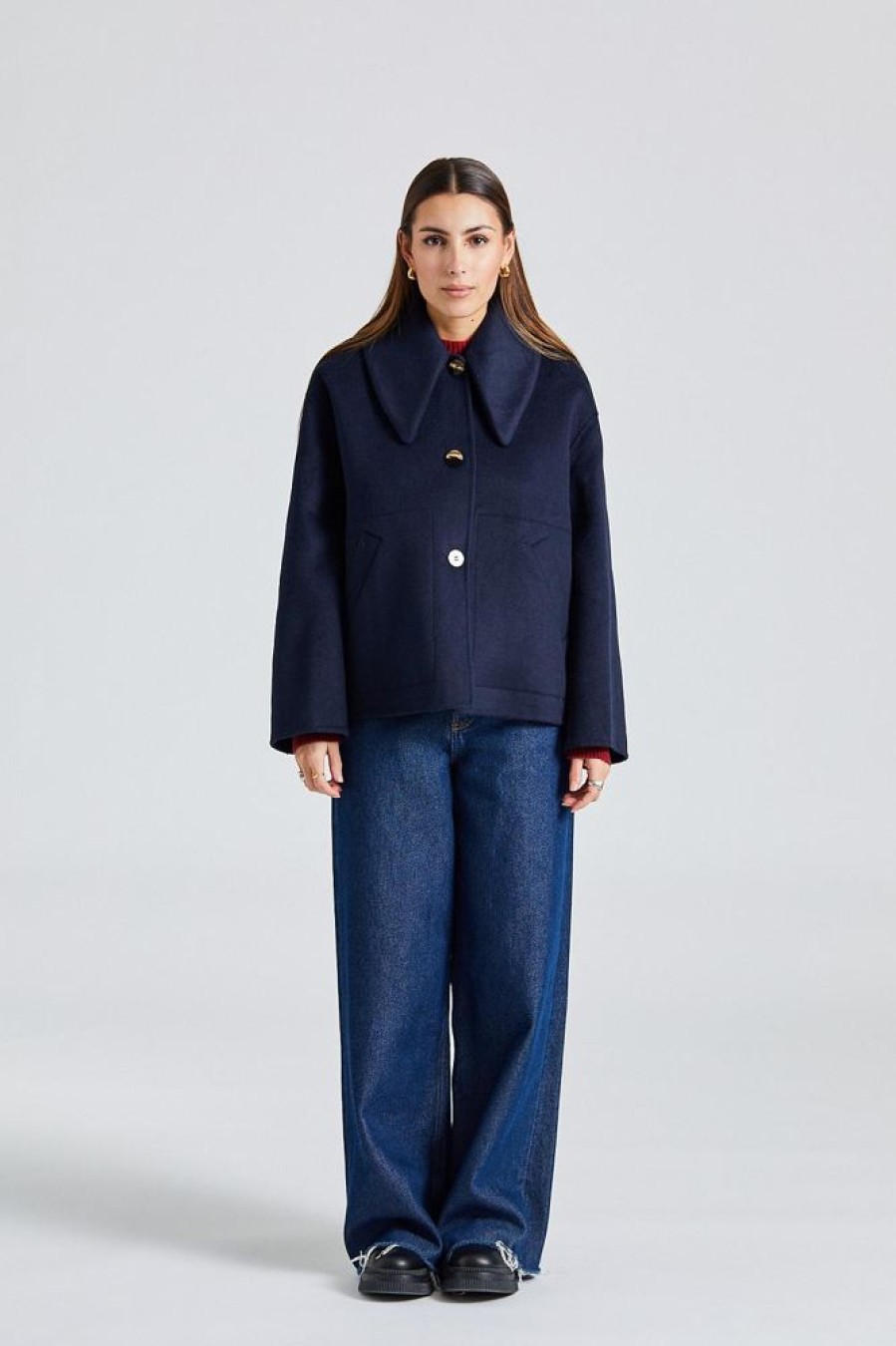 Dame Ganni Jakker | Wool Wide Collar Jacket Sky Captain