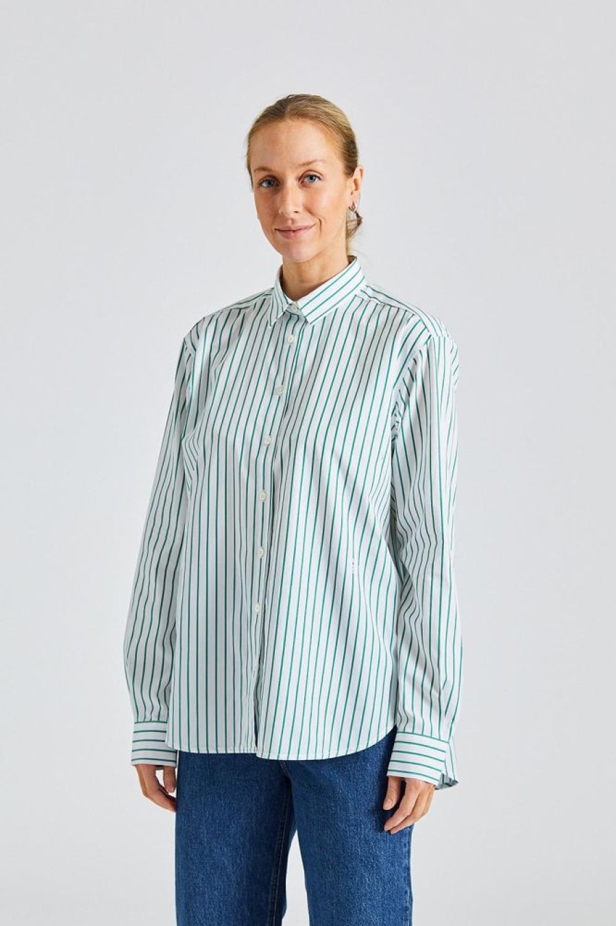 Dame Toteme Skjorter Og Bluser | Signature Cotton Shirt White/Green