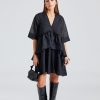 Dame Ganni Kjoler | Crinkled Georgette Flounce Mini Dress Black