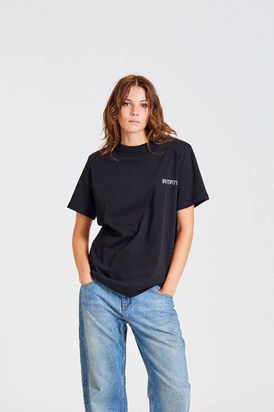 Dame ROTATE Birger Christensen T-Skjorter | Straight Logo T-Shirt Black