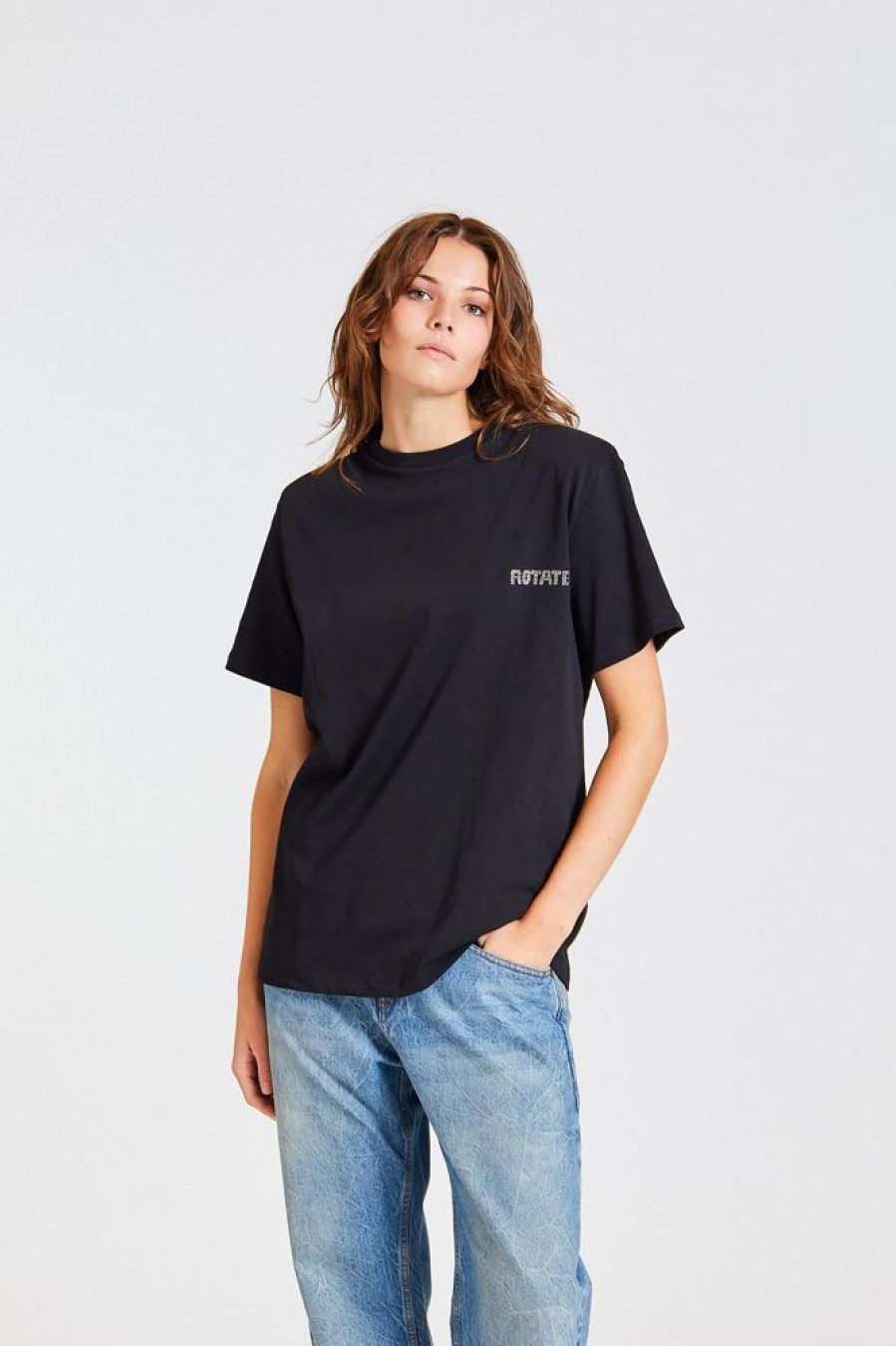 Dame ROTATE Birger Christensen T-Skjorter | Straight Logo T-Shirt Black