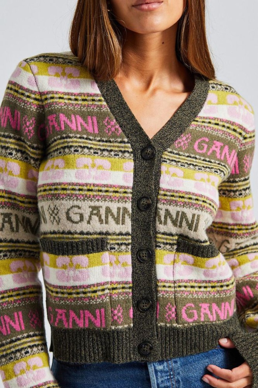 Dame Ganni Cardigans | Logo Wool Mix Cardigan Kalamata