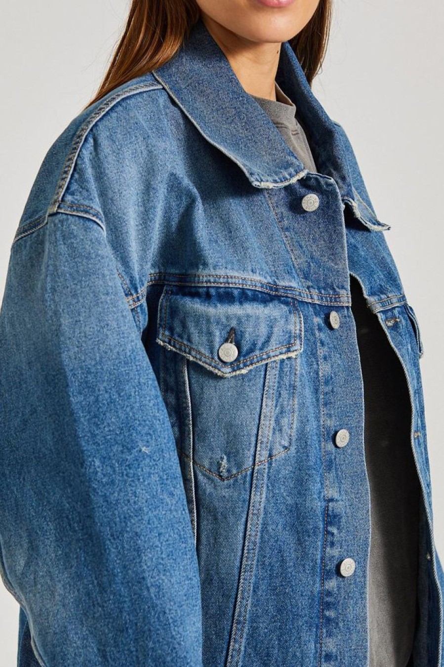 Dame Acne Studios Jakker | Oversized Denim Jacket Mid Blue Fn-Ux-Outw000013