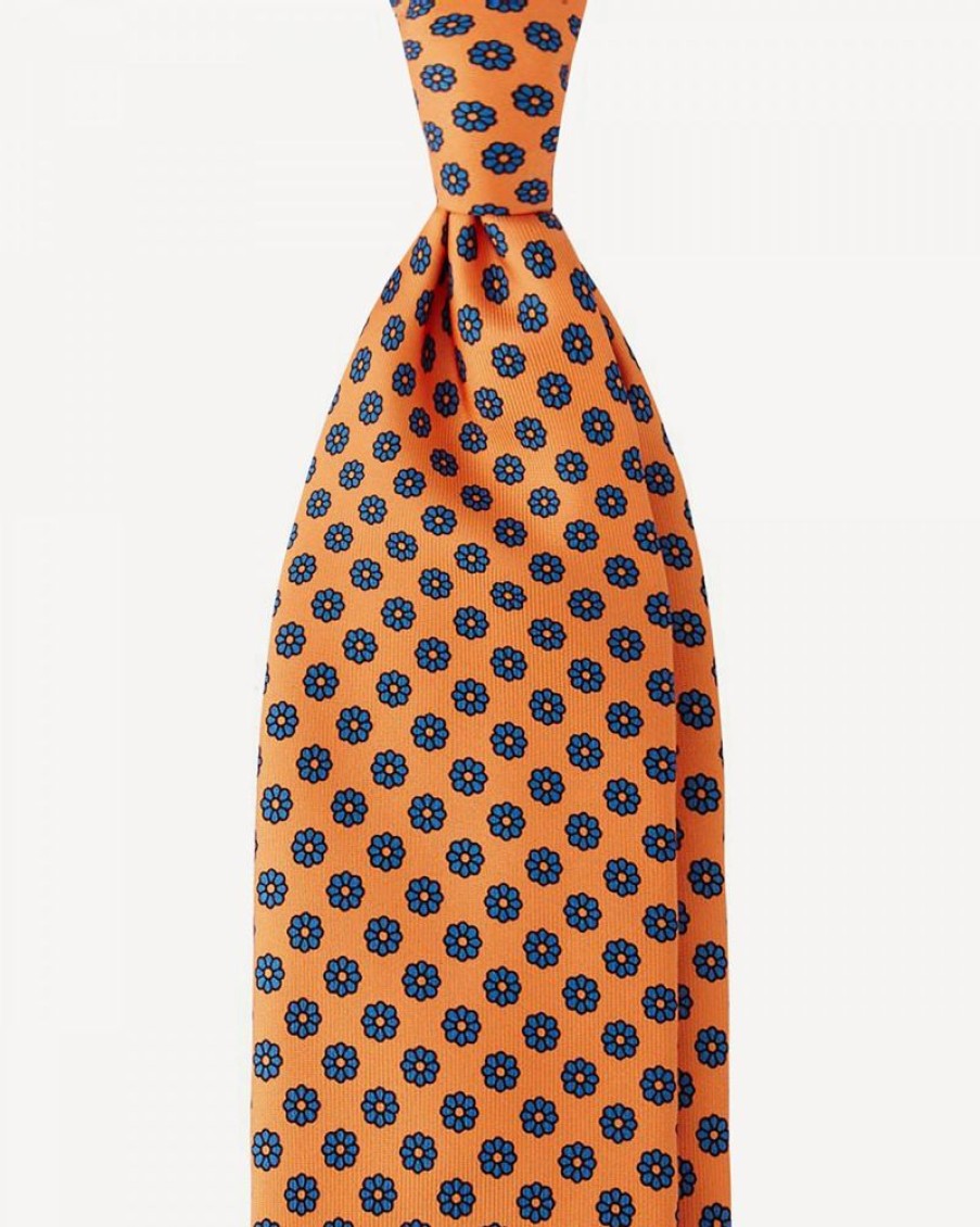 Herre Viola Milano Slips Og Sloyfer | Floral Pattern Selftipped Silk Tie Orange