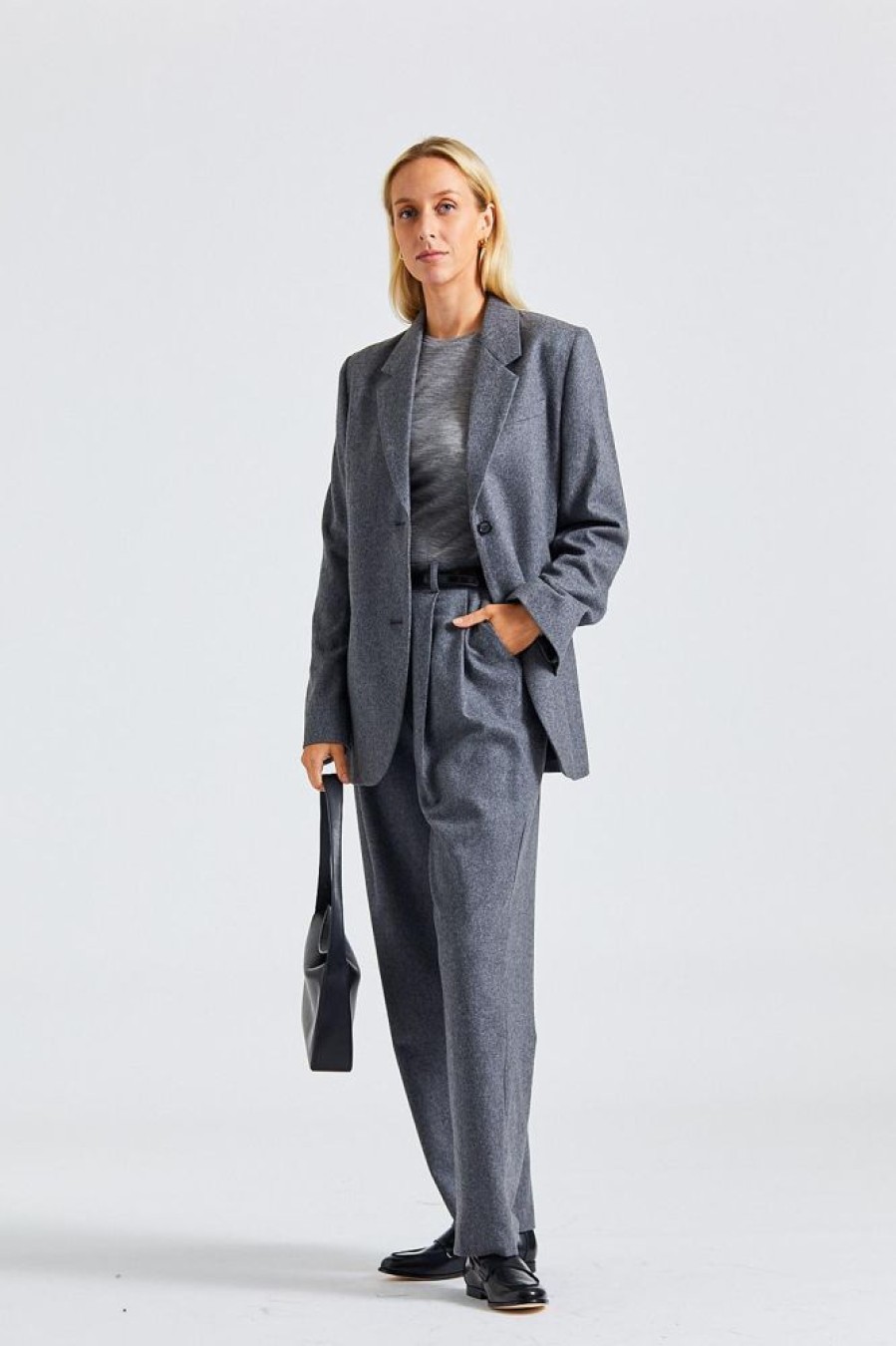 Dame Toteme Bukser | Double-Pleated Tailored Trousers Grey Melange