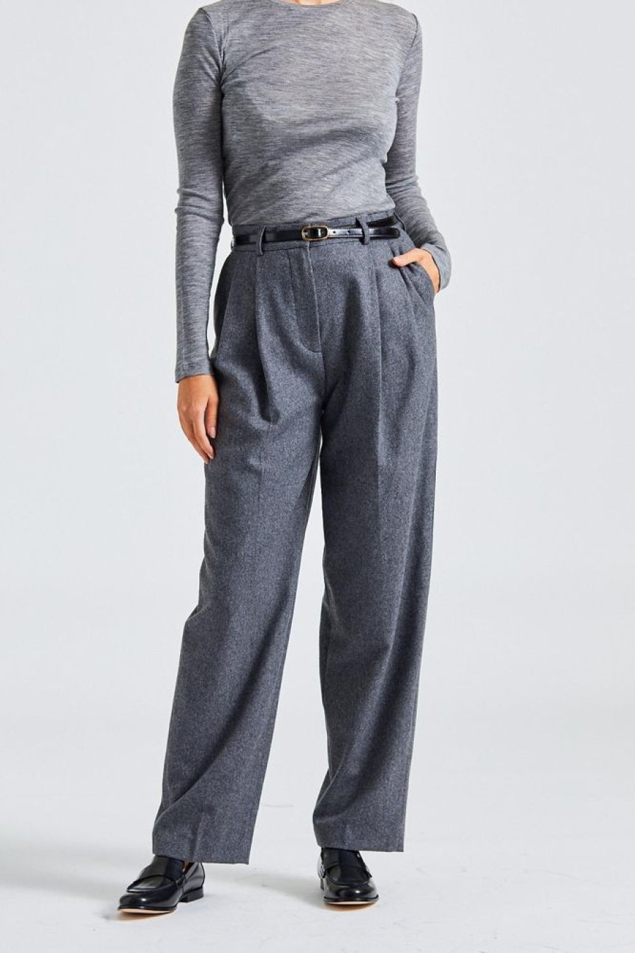 Dame Toteme Bukser | Double-Pleated Tailored Trousers Grey Melange