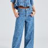 Dame Ganni Jeans | Jaquard Denim Wide Pants Mid Blue Stone