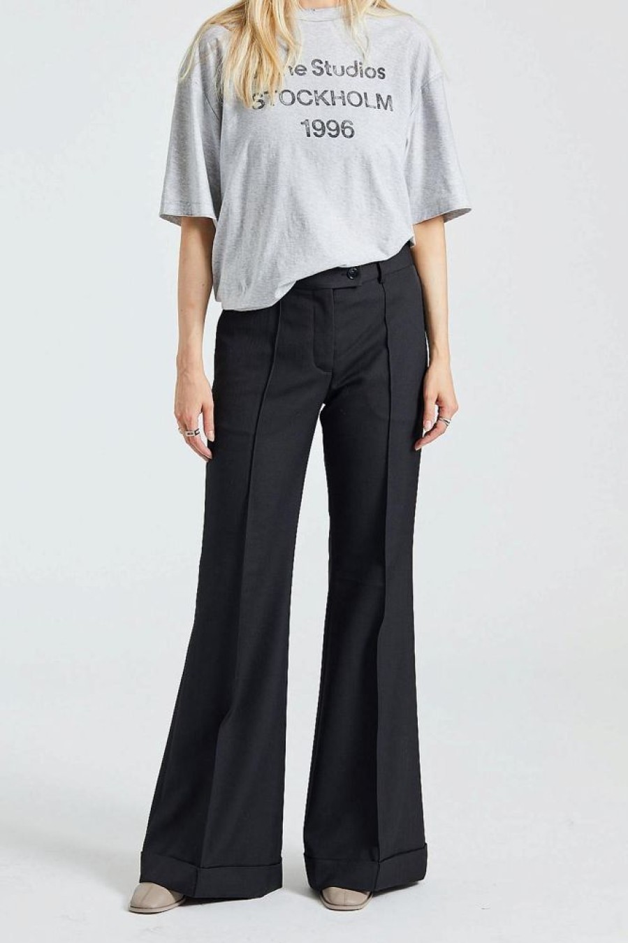 Dame Acne Studios Bukser | Tailored Flared Trousers Black Fn-Wn-Trou001062