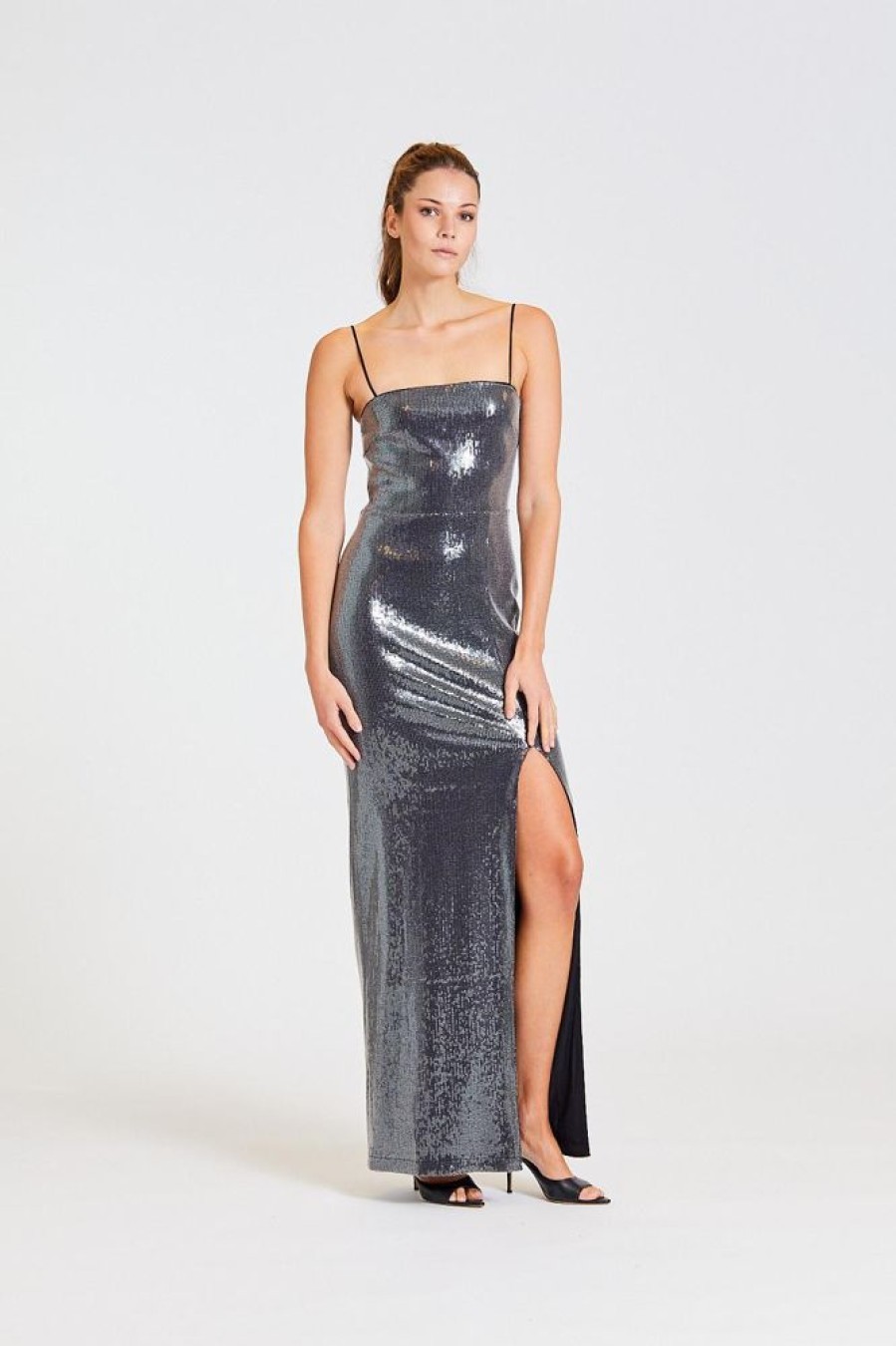 Dame ROTATE Birger Christensen Kjoler | Sequin Maxi Slit Dress Black