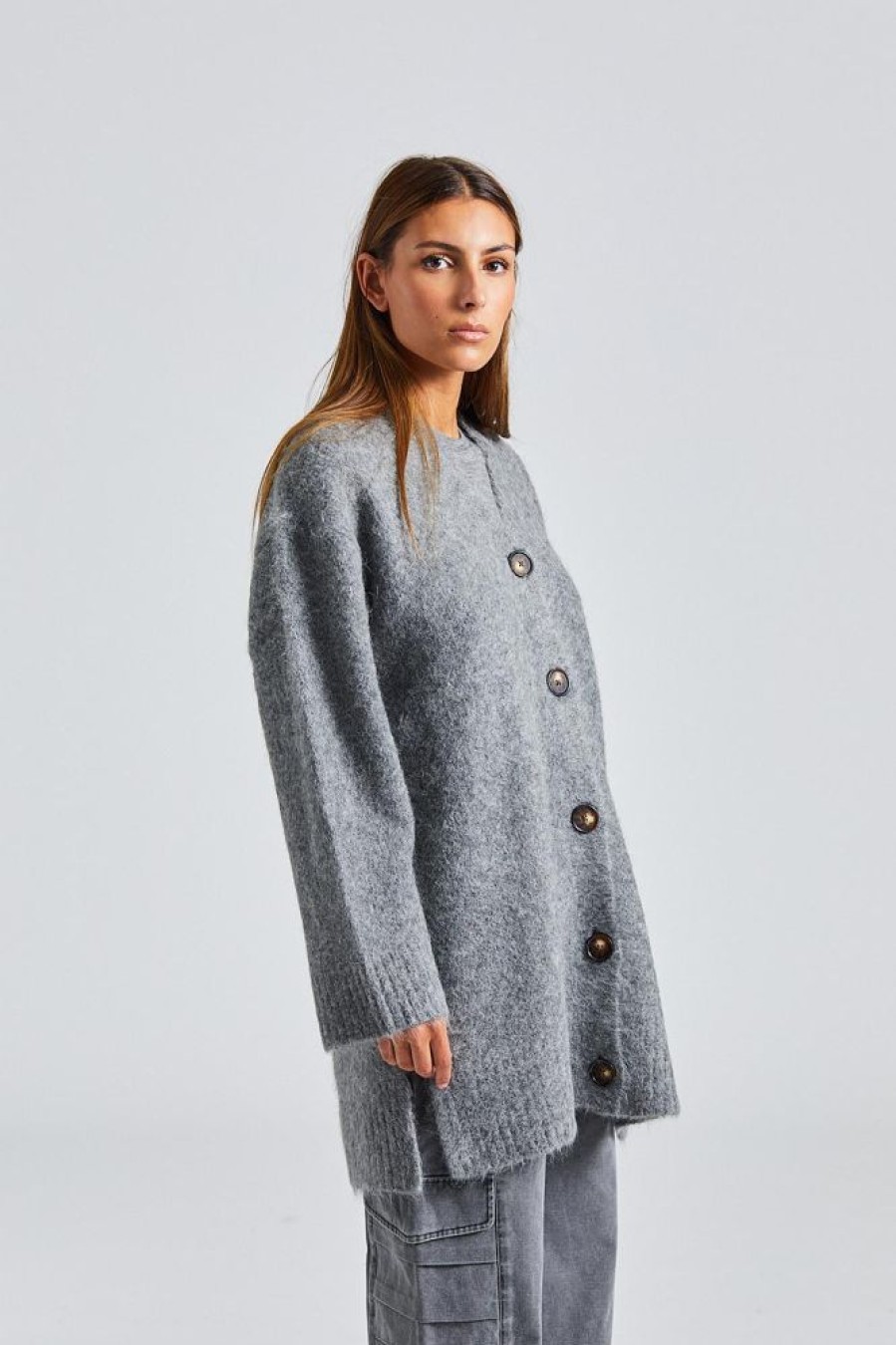 Dame Holzweiler Cardigans | Passage Fluffy Knit Cardigan Dk Grey