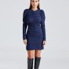 Dame Ganni Kjoler | Stretch Seersucker O-Neck Mini Dress Deep Cobalt