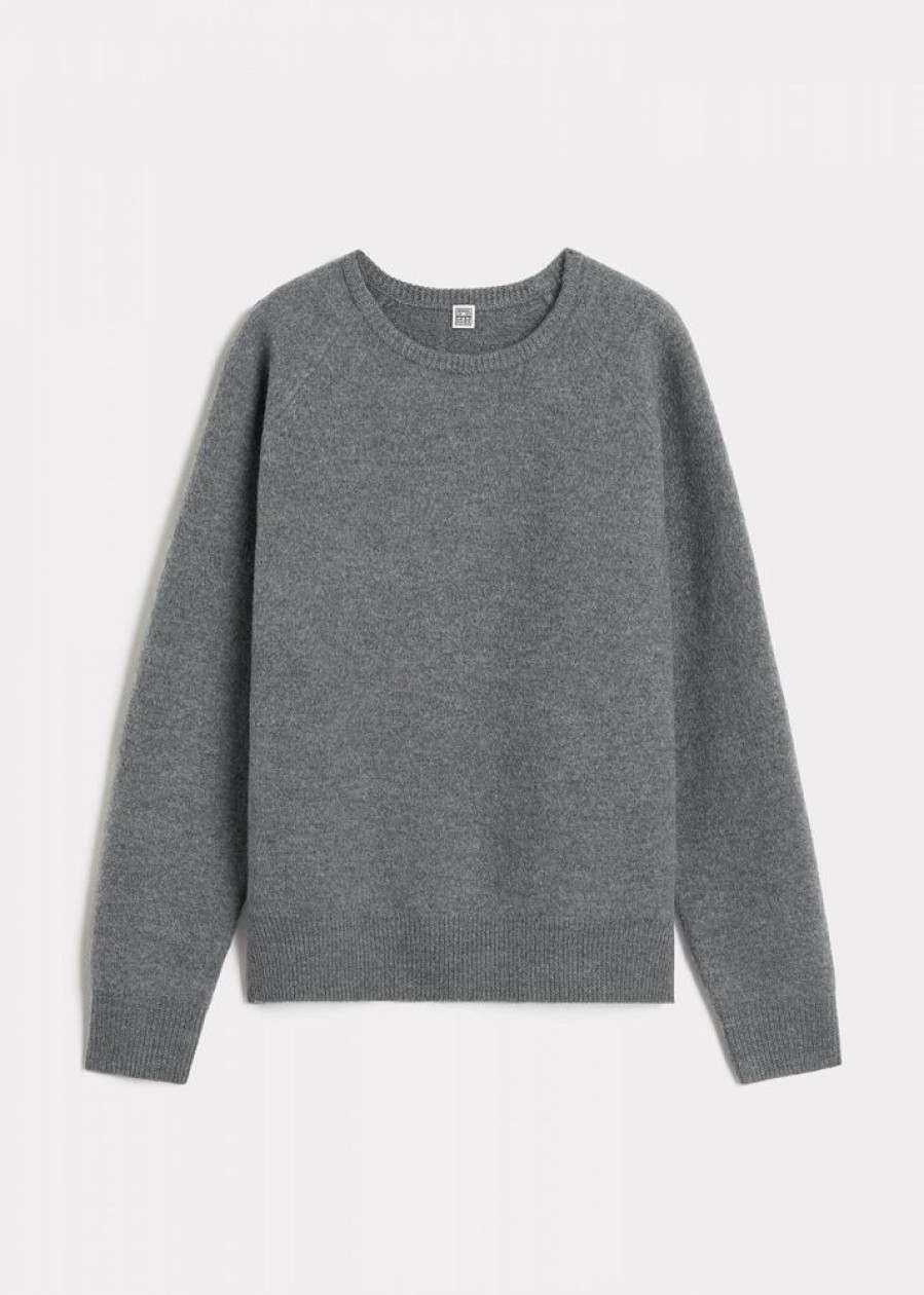 Dame Toteme Gensere | Crew-Neck Wool Knit Grey Melange