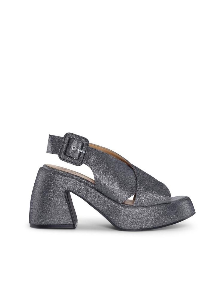 Dame Ganni Pumps | Retro Heeled Platform Cross Sandal Glitter Silver