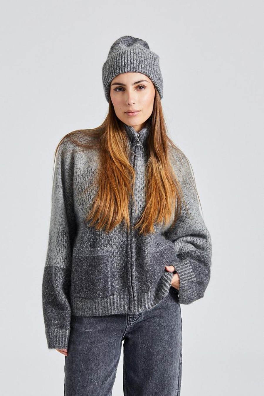 Dame Holzweiler Gensere | Tine Knit Cardigan Dk Grey Mix