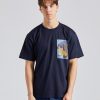 Herre Norse Projects T-Skjorter | Simon Loose Organic Brush Stroke Print T-Shirt Dark Navy