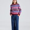 Dame Ganni Gensere | Logo Wool Mix O-Neck Pullover Multicolour