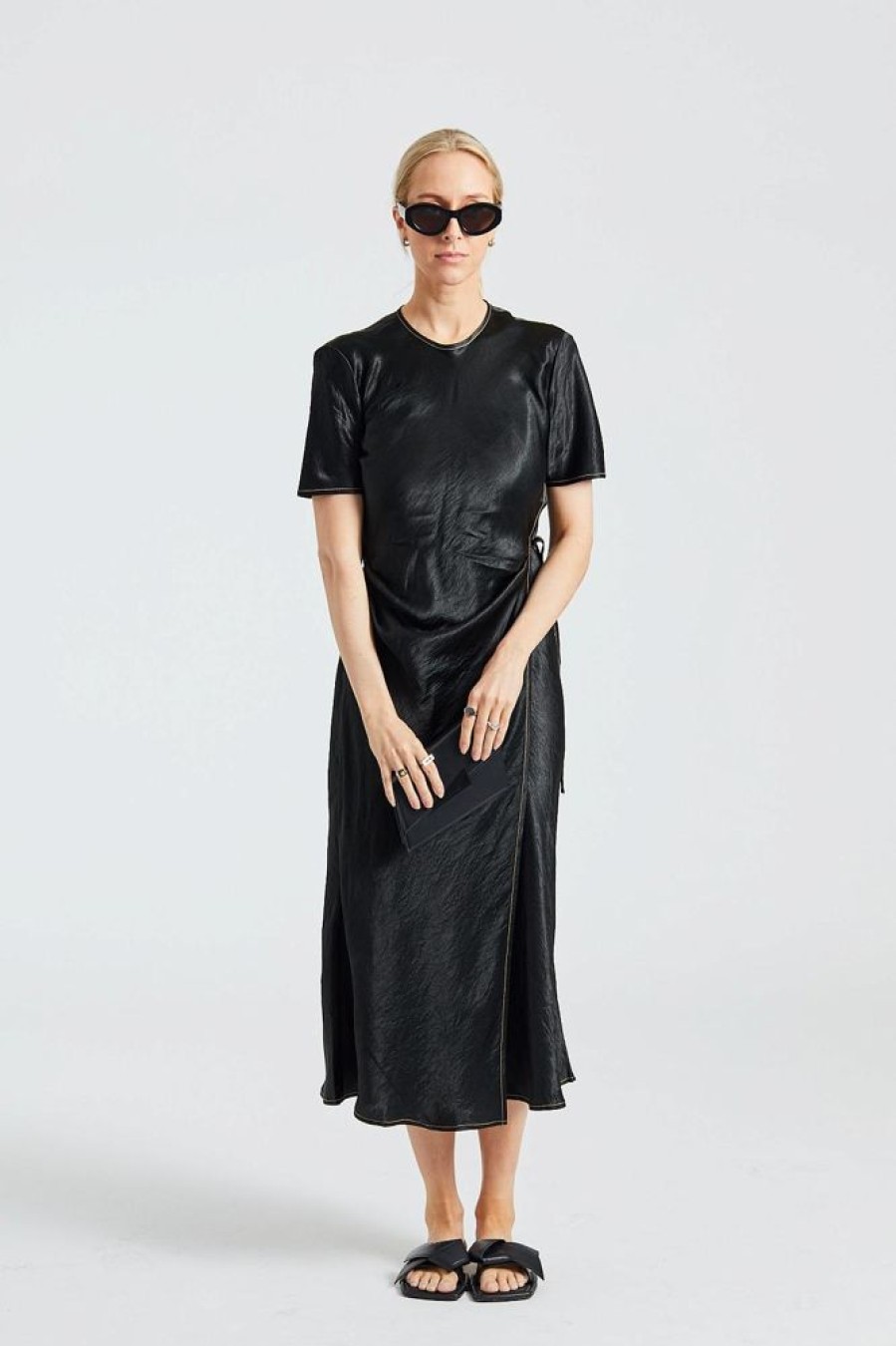 Dame Acne Studios Kjoler | Satin Wrap Dress Black Fn-Wn-Dres000991