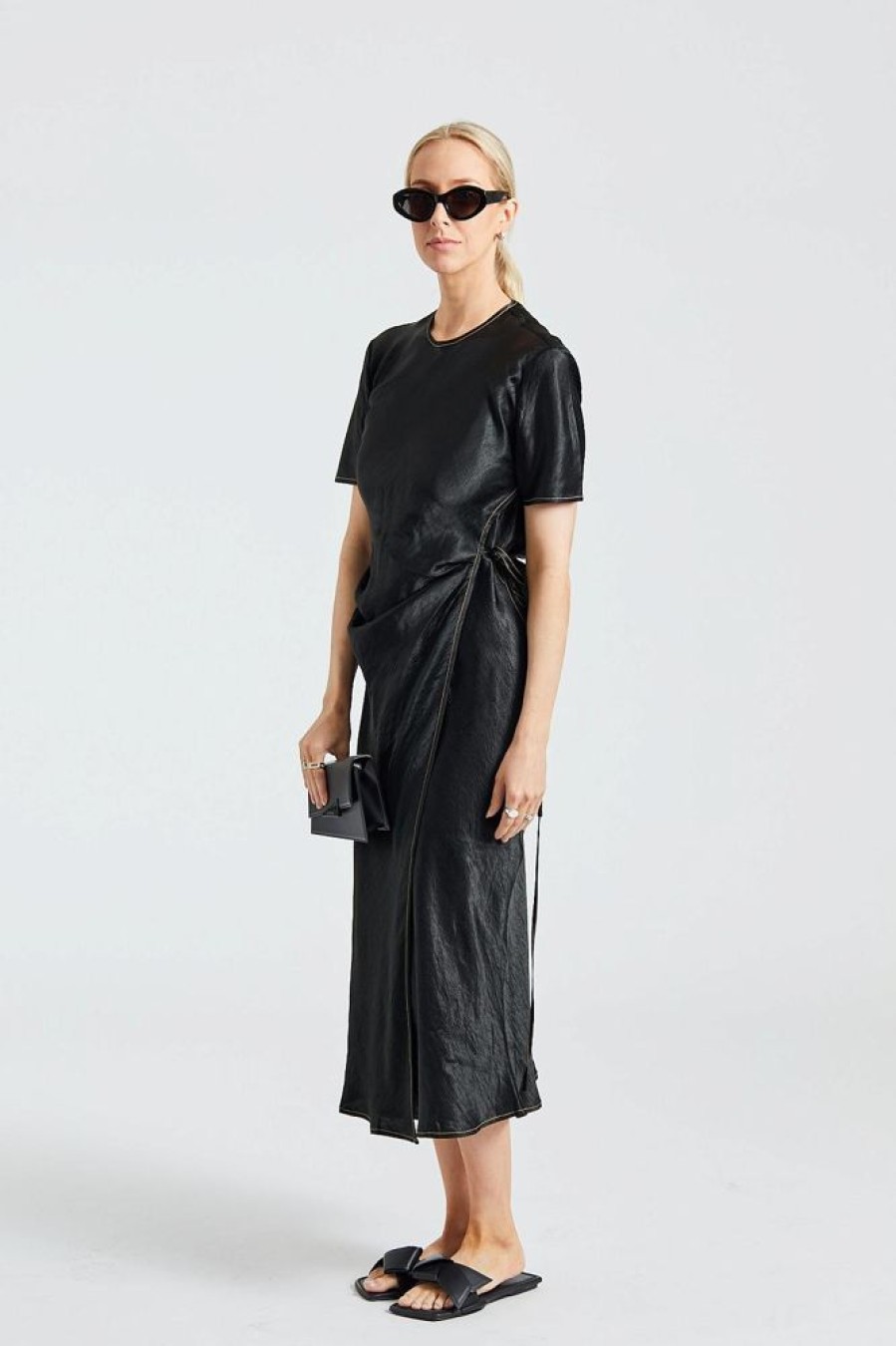 Dame Acne Studios Kjoler | Satin Wrap Dress Black Fn-Wn-Dres000991