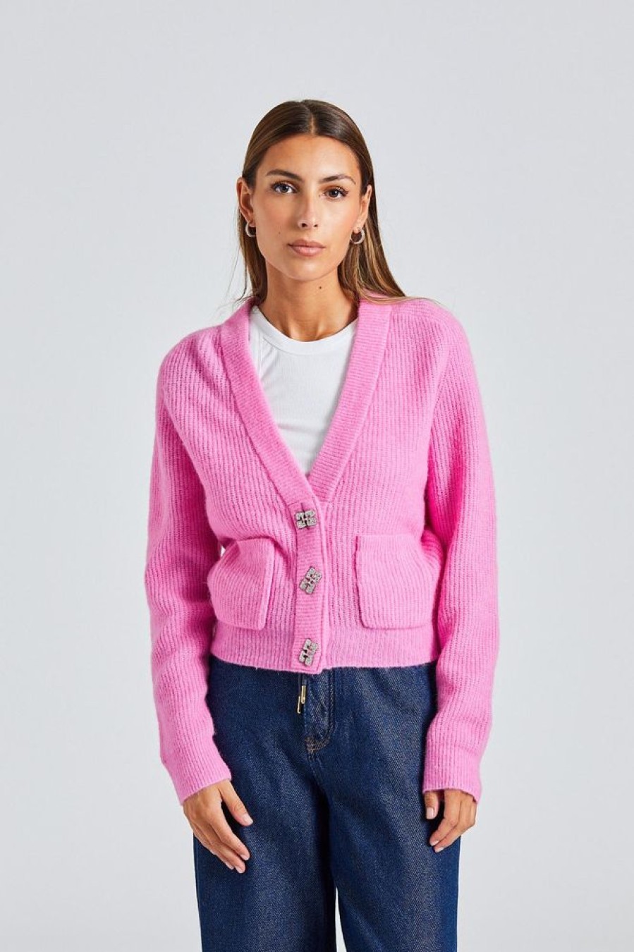 Dame Ganni Cardigans | Soft Wool Cardigan Solid Wild Orchid