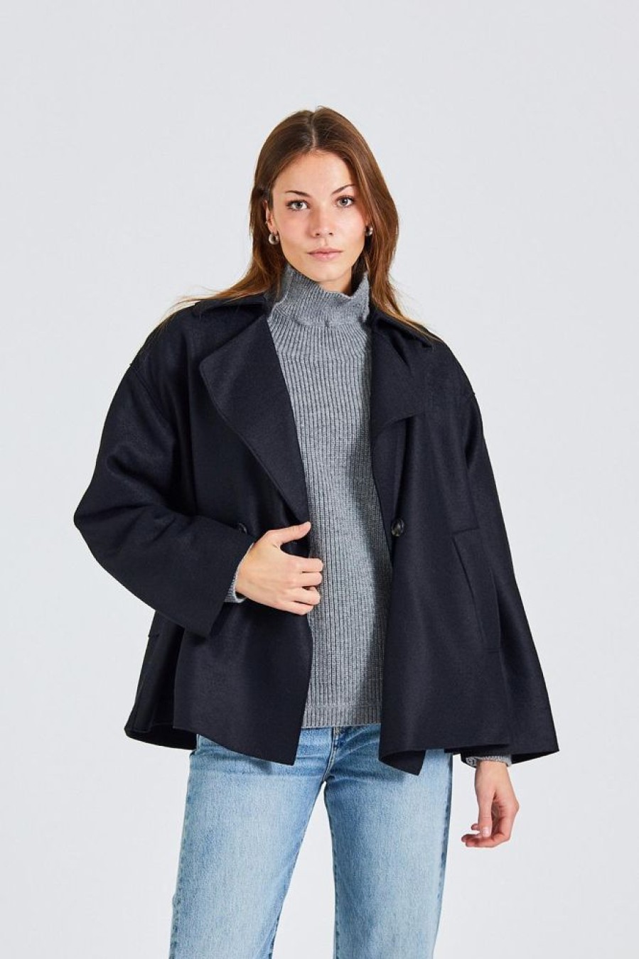 Dame Harris Wharf London Kaper | Women Oversized Jacket Light Pressed Wool Black