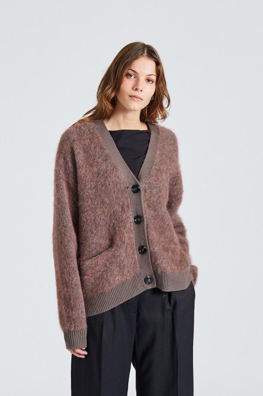 Dame Acne Studios Cardigans | Wool Mohair Cardigan Brown/Blue Melange Fn-Wn-Knit000515