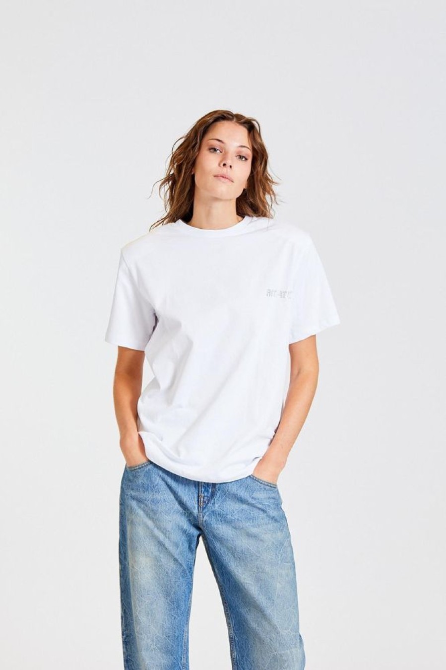 Dame ROTATE Birger Christensen T-Skjorter | Straight Logo T-Shirt White