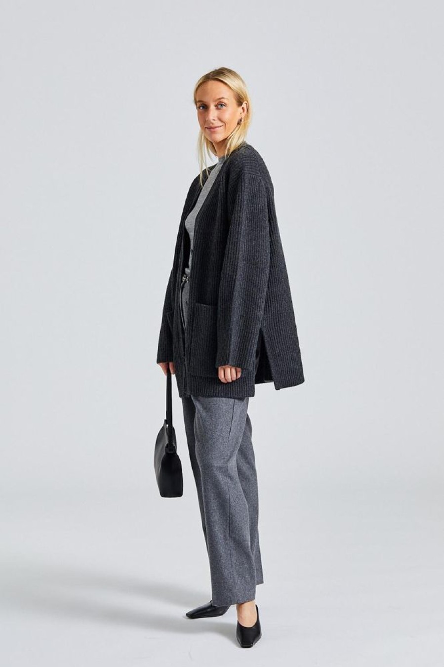 Dame Toteme Cardigans | Ribbed Wool Cardigan Charcoal Melange