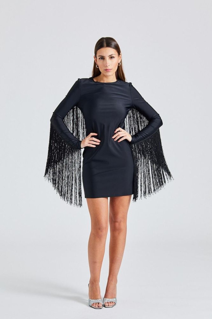 Dame ROTATE Birger Christensen Kjoler | Sequin Fringe Mini Dress Black