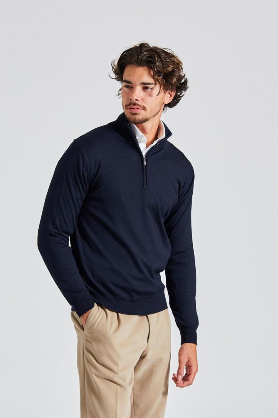 Herre Onesto Gensere | Merino Half-Zip Navy