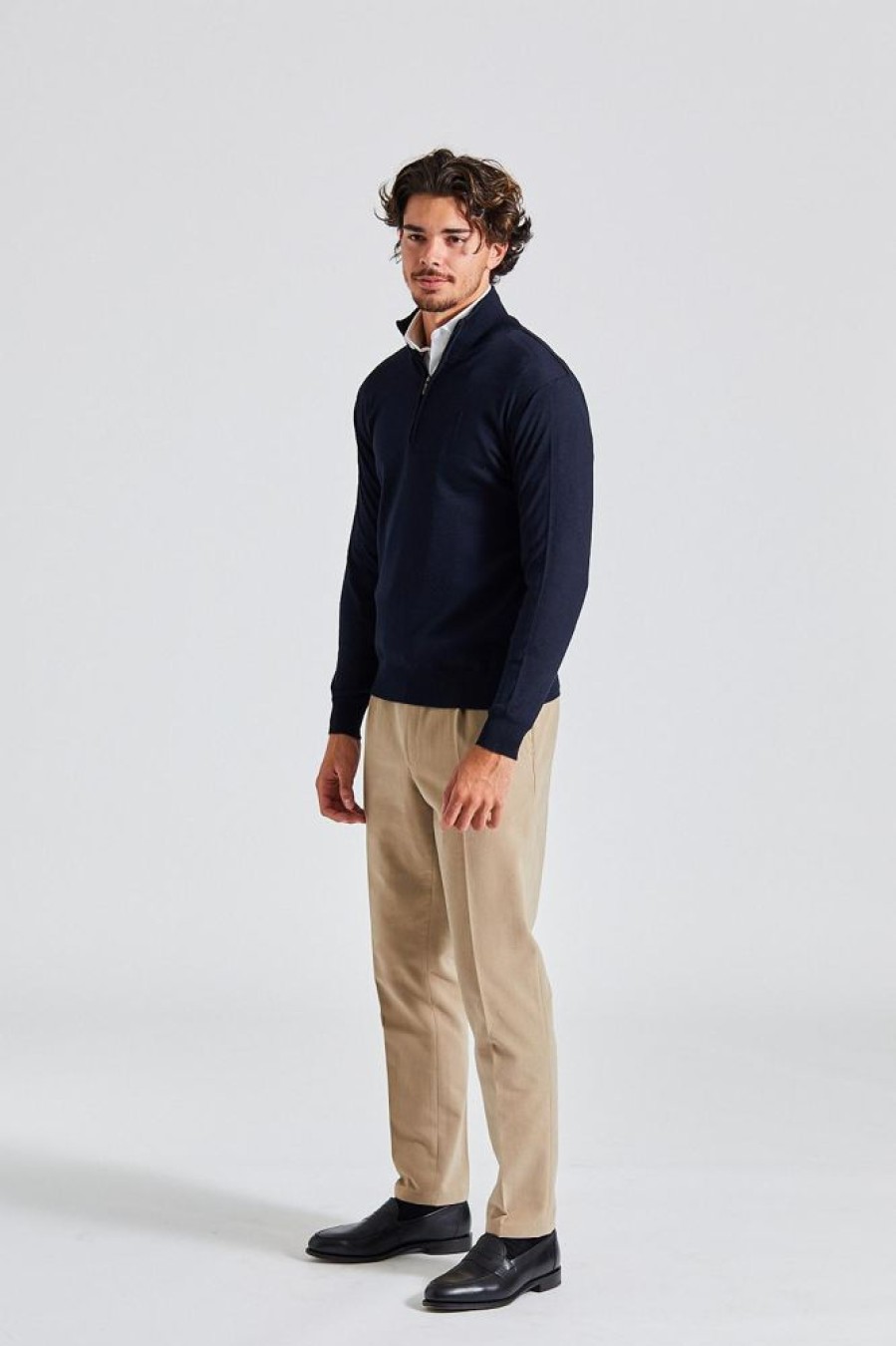 Herre Onesto Gensere | Merino Half-Zip Navy