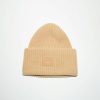 Dame Acne Studios Luer Og Panneband | Large Face Logo Beanie Fa-Ux-Hats000063 Biscuit Beige